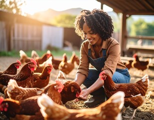 Farmer Feeding Chickens in Open Farmyard — Rustic Setting with Natural Colors