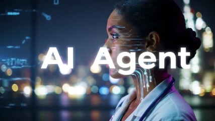 AI Agent Doctor Analyzing Data Overlay - Future Healthcare Technology - Powered by Adobe