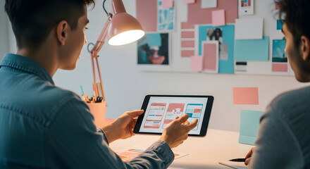 Young Professionals Collaborating On A Mobile App Design In An Open Workspace