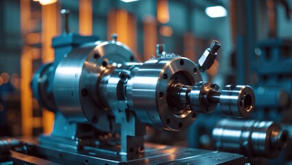 Machinery in manufacturing or industrial setting with high-precision components and mechanical parts.