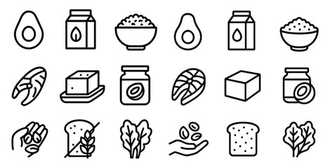 Healthy food line icons set – outline, linear, organic and nutritious symbols