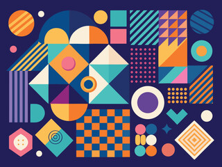 Obraz premium Colorful abstract pattern on a black background, featuring vibrant shapes and designs that create a dynamic visual effect..eps