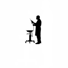 Surgeon using surgical drill silhouette on white background