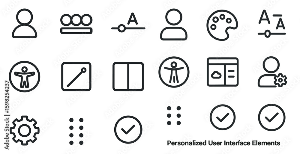 Poster user interface outline icons set – flat, linear, apps and web design tools
