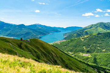Panorama of Lake Como from above, photographed at Alpe Motta, Peglio, with a view of the mountains...