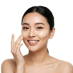 Photo of Young Asian Woman Applying Foundation Makeup