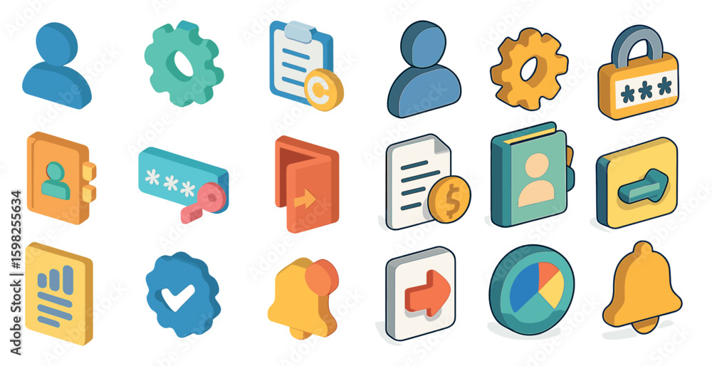 Poster user interface isometric icons set – 3d, app, and dashboard graphics