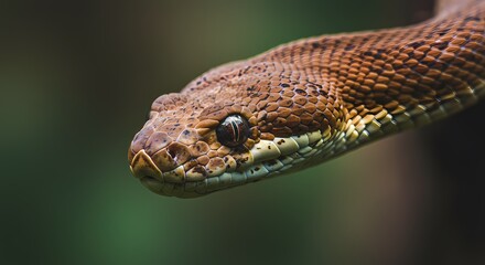 Obraz premium Close-up of a brown snake with intricate scales, a captivating gaze, and natural textures, in its habitat.