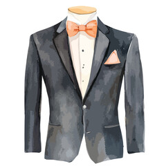 watercolor illustration of Tuxedo clipart isolated