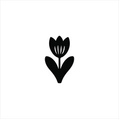 Fototapeta premium Black silhouette of a single tulip flower with two leaves white
