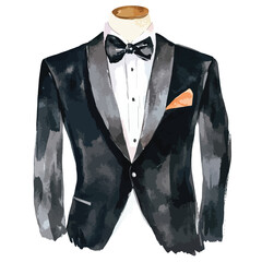 watercolor illustration of Tuxedo clipart isolated