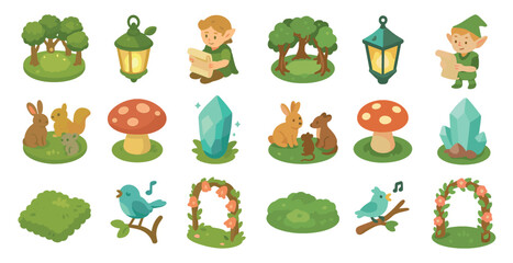 Nature and fantasy 3d icons set – whimsical, enchanted forest and wildlife symbols