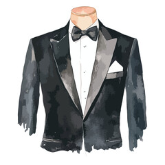 watercolor illustration of Tuxedo clipart isolated