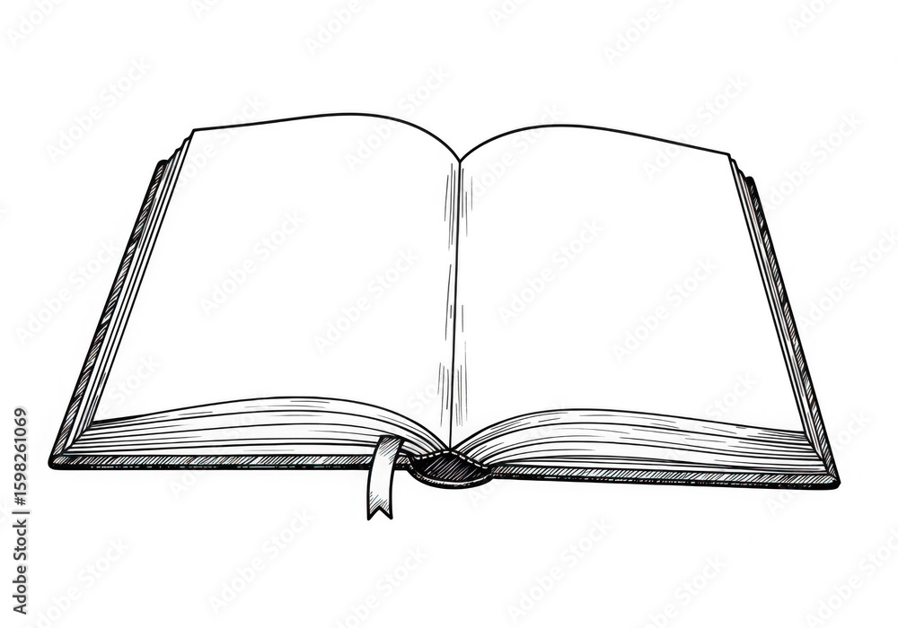 Poster an open book with blank pages and a bookmark is ready for a new story to be written