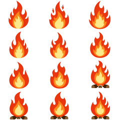 Pixel Art Illustration Set of Fire Flame Icons