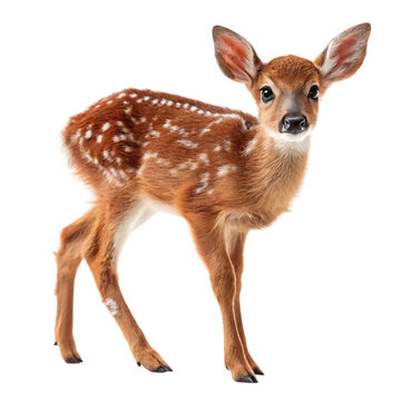 Cute fawn deer standing on transparent background isolated on transparent background