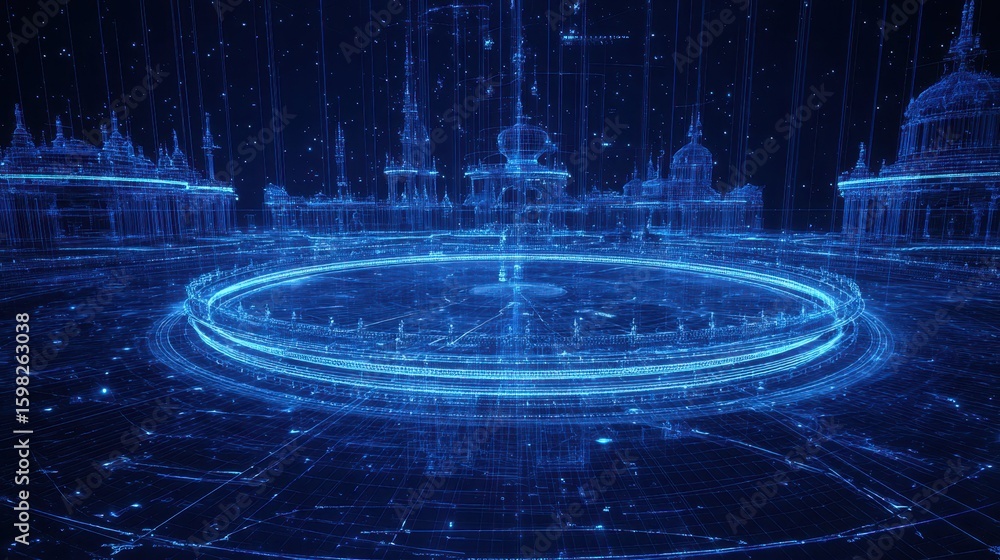 Poster futuristic blueprint hologram of space architecture in ar visualization