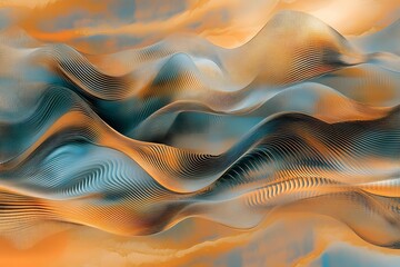 A series of digital waves gently oscillating in and out of focus with space to the left for a creative caption or text 