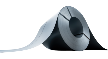 Black and white roll of flexible material placed on a transparent background, cutout PNG