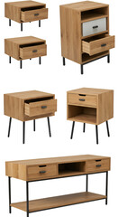 Set of Wooden Furniture with Black Metal Legs for Modern Home Decor