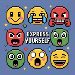 Naklejka premium Emotive pixel sheet in retro style