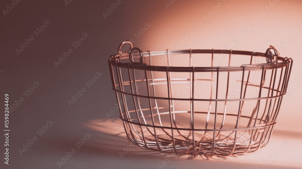 Poster minimalist wire basket with soft light on an empty surface