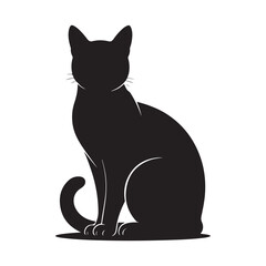 Elegant Black Cat Silhouette Sitting Upright on a White Background