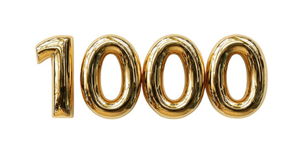 Golden number one thousand isolated on transparent background