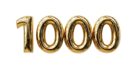 Golden number one thousand isolated on transparent background
