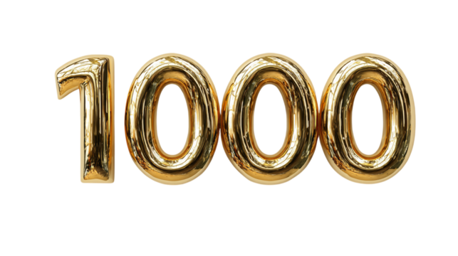 Golden number one thousand isolated on transparent background
