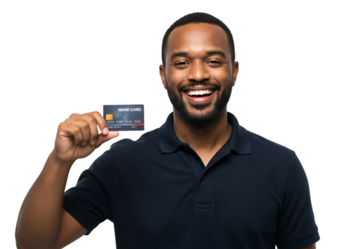 Portrait of Smiling Black Man Holding Credit Card
