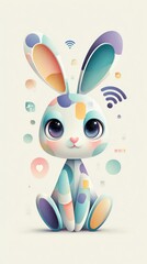 abstract bunny with wifi waves, symbol of connection, AI pet technology or futuristic communication tool, flat design aesthetic on white background