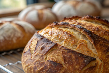 Freshly Baked Crusty Sourdough Loaf – Artisanal Bread Close-Up

