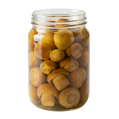Preserved Mushrooms in Glass Jar on Transparent Background