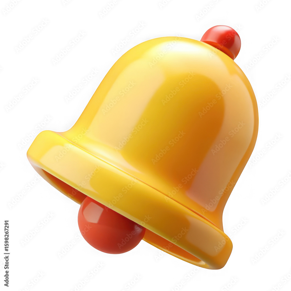 Poster shiny yellow bell with red clapper isolated isolated on transparent background