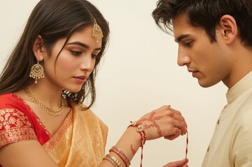 Elegant Indian couple in traditional festive clothing, cultural wedding ceremony and celebration, authentic ethnic wear and jewelry photography
