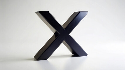 Abstract black x shape isolated against a clean white background in a studio setting