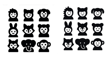 Fototapeta premium Animal silhouette icons set – solid, filled, wildlife and pet graphics