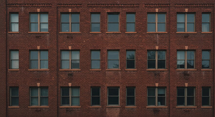 Fototapeta premium Classic Red Brick Building Facade with Many Windows Urban Architecture