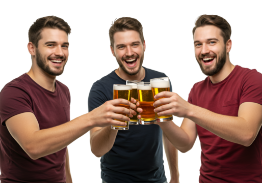 Three Men Toasting Beer Glasses Isolated Photo