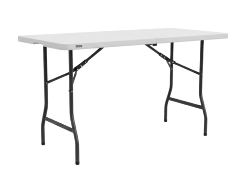 Foldable plastic table with legs suitable for events and gatherings, transparent background, cutout PNG