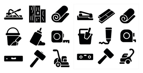 Flooring tools solid icons set &ndash; flat, construction, diy repair symbols
