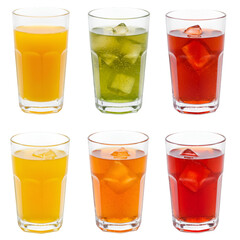 Set of Six Colorful Drinks Isolated on Transparent Background