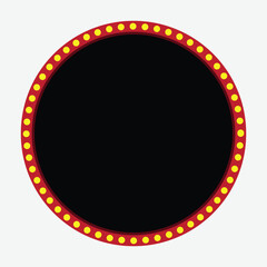 Round Circus Marquee Sign Vector – Vintage Light Frame Circle Banner, Retro Carnival Neon Signboard Template