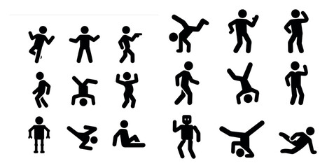 Dance moves silhouette icons set – flat, filled, action and choreography symbols