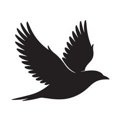Obraz premium Elegant Black Bird Silhouette Flying with Open Wings on White Background