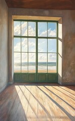 Obraz premium Coastal room with sunlit ocean view