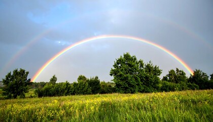 Naklejka premium Double rainbow over a field