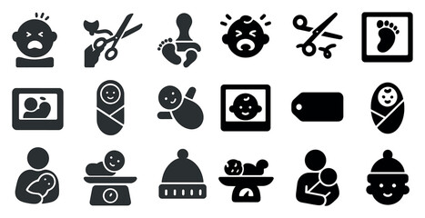 Baby and parenting solid icons set &ndash; filled, childcare, newborn symbols