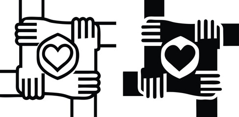 Sense of Belonging Icons. Black and White Vector Social Cohesion Icons. Micro-community, Common Purpose, Interpersonal Relationships. Wellness Concept
